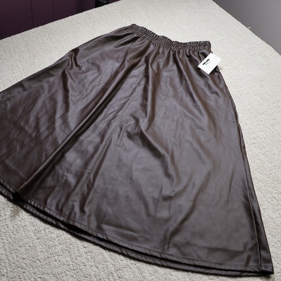 a new day Dresses & Skirts - A New Day Dark Brown Faux Leather Midi Skirt Elastic Waist A-Line S NEW